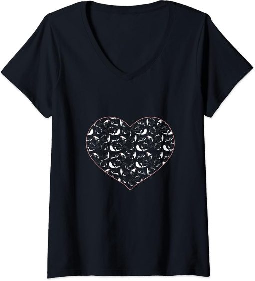 Womens Aquarium Ocean Animal Love Aquarist Killer Whale Heart Orca V-Neck T-Shirt