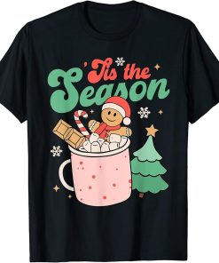 Tis The Season Hot Cocoa Gingerbread Groovy Retro Christmas T-Shirt