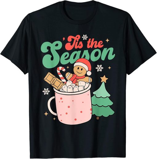 Tis The Season Hot Cocoa Gingerbread Groovy Retro Christmas T-Shirt